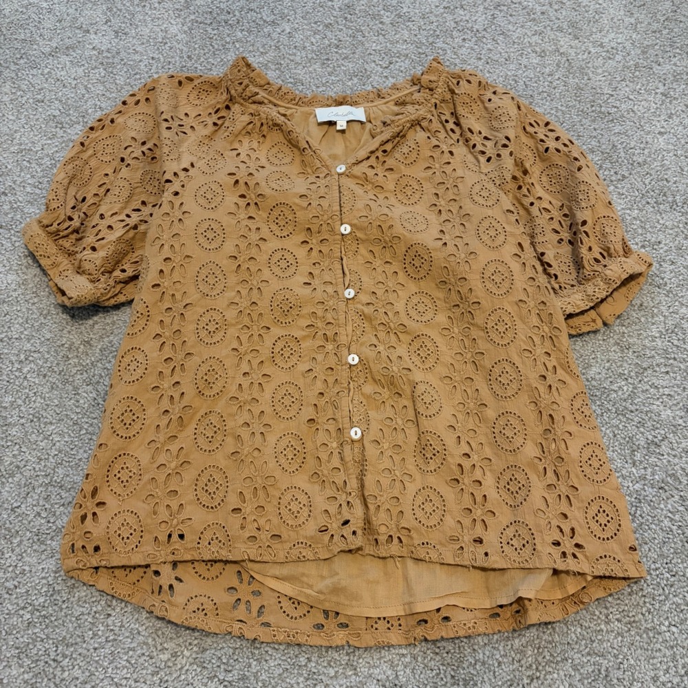 Cleobella Mustard Eyelet Button-Front Blouse